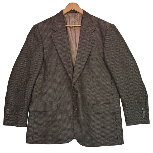 VTG Oscar de la Renta Men's 44R Tailored Wool Blazer Brown Houndstooth Sportcoat